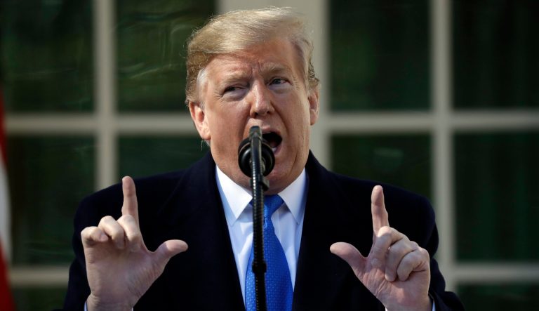 President Donald Trump speaks during an event in the Rose Garden at the White House to declare a national emergency in order to build a wall along the southern border, Friday, Feb. 15, 2019, in Washington. 