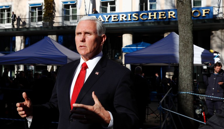 Vice President Mike Pence briefs the media.