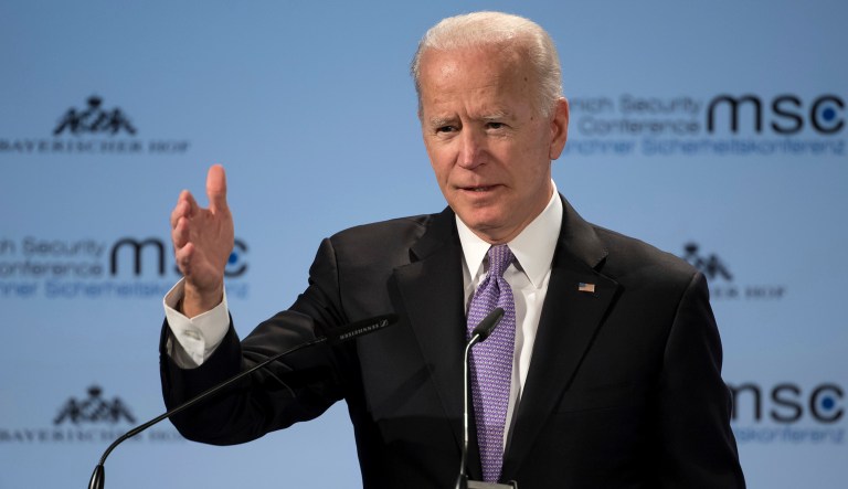 Former Vice President Joe Biden delivers his speech.