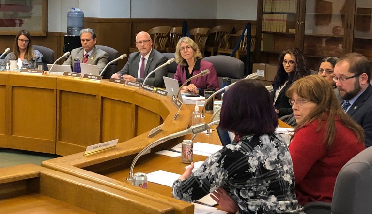 This Wednesday, Feb. 20, 2019 photo shows a committee of the Oregon House of Representatives debates a bill in Salem, Ore., that would make Oregon the first state to impose mandatory rent controls statewide. 