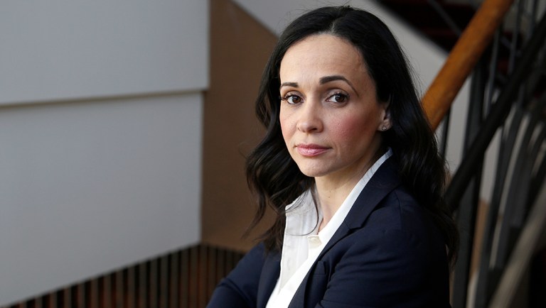 In this photo taken Thursday, Feb. 21, 2019, is Jessica Patterson, a candidate for the California Republican Party chair, in Sacramento, Calif.