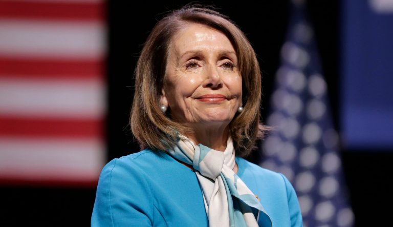 House Speaker Nancy Pelosi smiles while attending a bill signing ceremony in New York, Monday, Feb. 25, 2019. 