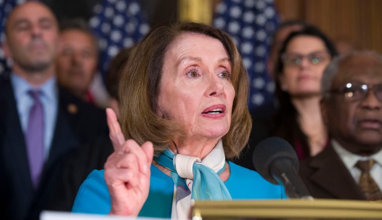 House Speaker Nancy Pelosi of Calif., speaks about a resolution to block President Donald Trump's emergency border security declaration on Capitol Hill, Monday, Feb. 25, 2019, in Washington. 