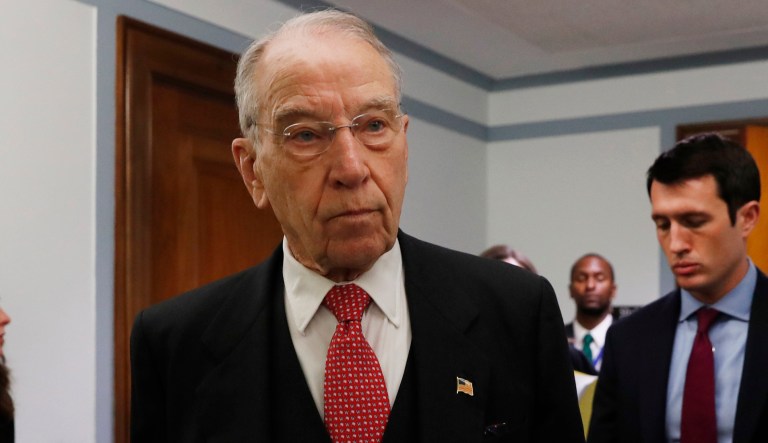 Sen. Chuck Grassley, R-Iowa, chairman of the Senate Finance Committee walks to chair a hearing on drug prices, Tuesday, Feb. 26, 2019 on Capitol Hill in Washington.