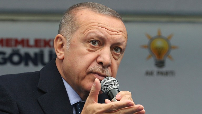 Turkey's President Recep Tayyip Erdogan delivers a speech.