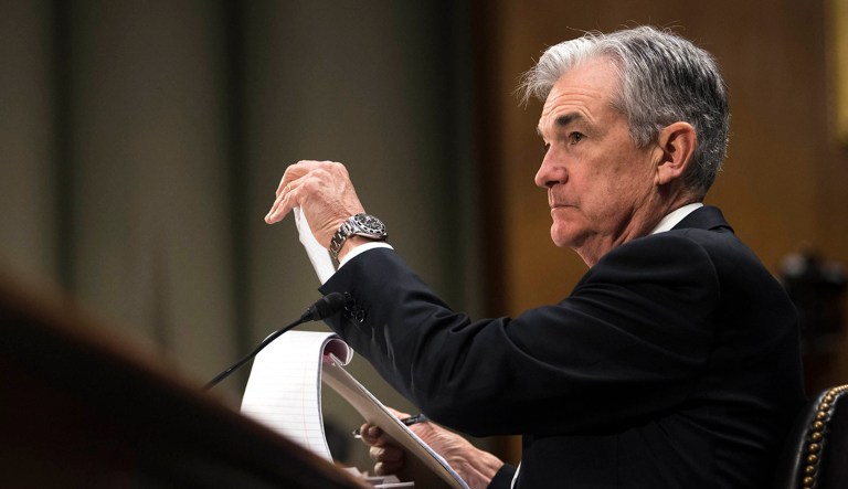 Federal Reserve Chairman Jerome Powell appears on Capitol Hill.
