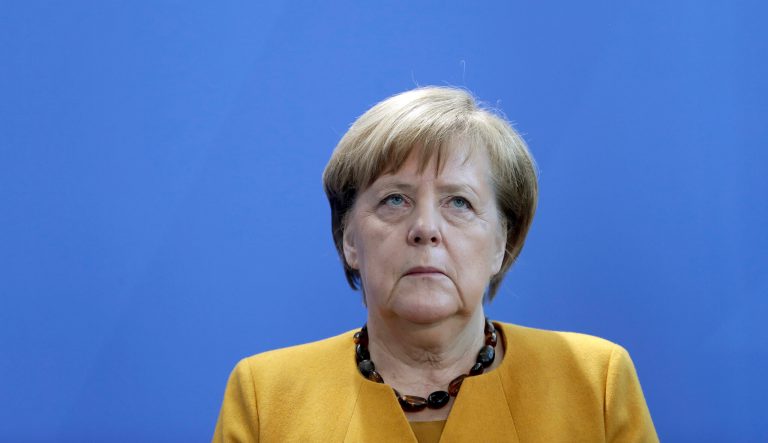 German Chancellor Angela Merkel attends the delivery of the EFI (Commission of experts for Science and Innovation) report in Berlin, Germany, Wednesday, Feb. 27, 2019. 