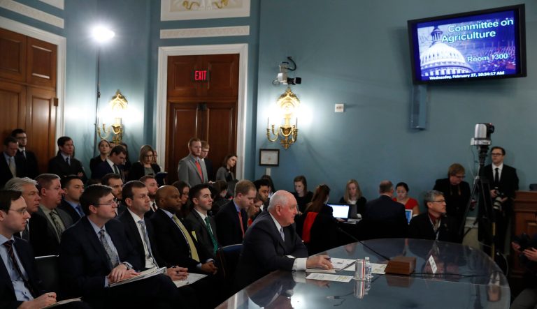 Agriculture Secretary Sonny Perdue testifies during a House Agriculture Committee hearing on the rural economy, Wednesday, Feb. 27, 2019, on Capitol Hill in Washington. 
