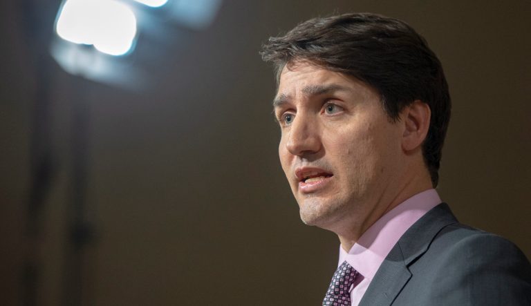 Canadian Prime Minister Justin Trudeau speaks at a media availability in Montreal on Wednesday, Feb. 27, 2019. 