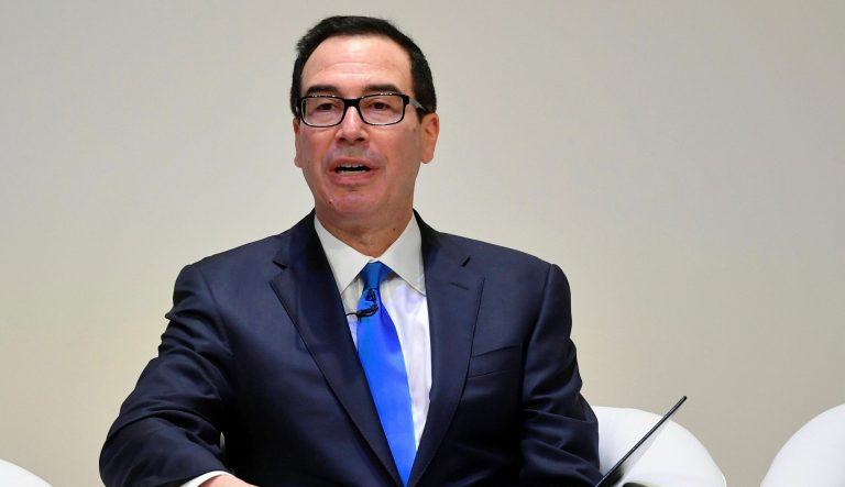 US Secretary of the Treasury Steven Mnuchin speaks at the Jordan Growth and Opportunity Conference in London, Thursday, Feb. 28, 2019. 