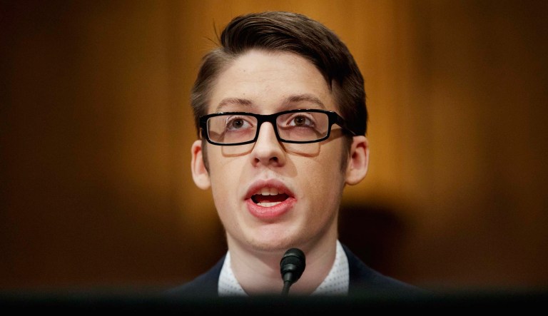 Ethan Lindenberger testifies during a Senate Committee on Health, Education, Labor, and Pensions hearing on Capitol Hill in D.C.