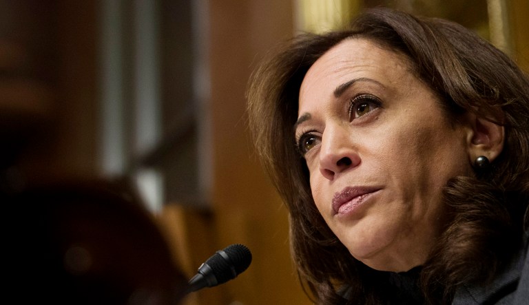 Sen. Kamala Harris, D-Calif., right, attends a hearing in D.C.