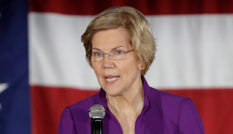 2020 Democratic presidential candidate Sen. Elizabeth Warren speaks.