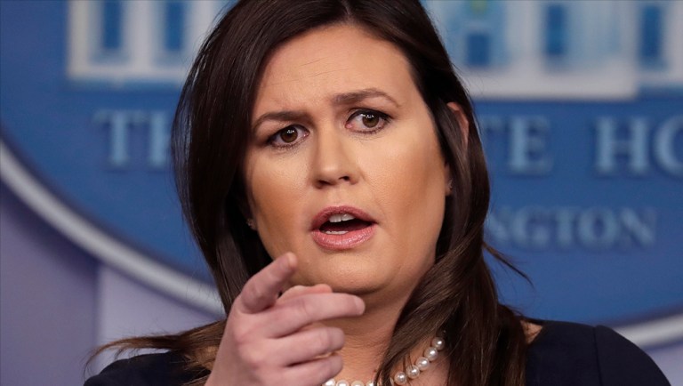 White House press secretary Sarah Sanders speaks during a press briefing.