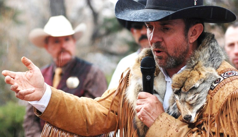 Otero County Commissioner Coy Griffin of southern New Mexico (seen right) speaks at an event.