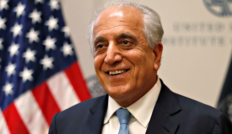 FILE - In this Feb. 8, 2019, file photo, Special Representative for Afghanistan Reconciliation Zalmay Khalilzad at the U.S. Institute of Peace, in Washington. The longest direct talks ever held between the United States and the Taliban concluded this week with both sides citing progress toward ending the 17-year war, but many questions remain unanswered. Khalilzad said they reached two âdraft agreementsâ covering the withdrawal of U.S. troops and guarantees that Afghanistan would not revert to a haven for terrorists.