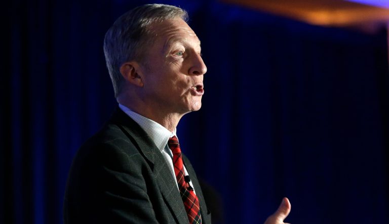 Billionaire investor and Democratic activist Tom Steyer speaks during a "Need to Impeach" town hall event, Wednesday, March 13, 2019, in Agawam, Mass. Steyer claims that President Donald Trump meets the criteria for impeachment. 
