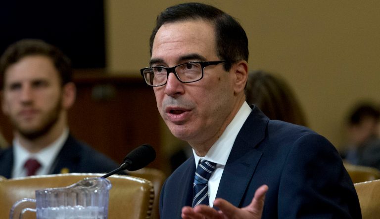 Treasury Secretary Steven Mnuchin testifies at a hearing.