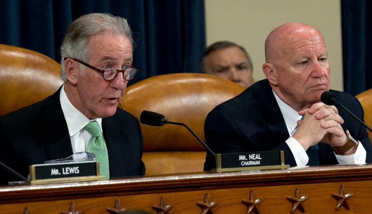 House Ways and Means Committee Chair Rep. Richard Neal, D-Mass., accompanied by ranking member Rep. Kevin Brady, R-Texas, speaks during the House Ways and Means Committee on FY'20 budget on Capitol Hill in Washington, Thursday, March 14, 2019.