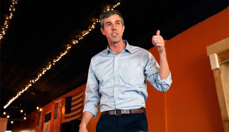 Former Texas congressman Beto O'Rourke speaks to local residents during a stop at the Central Park Coffee Company, Friday, March 15, 2019, in Mount Pleasant, Iowa. 