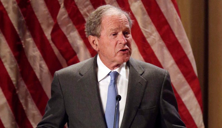 Former President George W. Bush gives remarks on immigration during a naturalization ceremony at the George W. Bush Presidential Center in Dallas on Monday, March 18, 2019. 