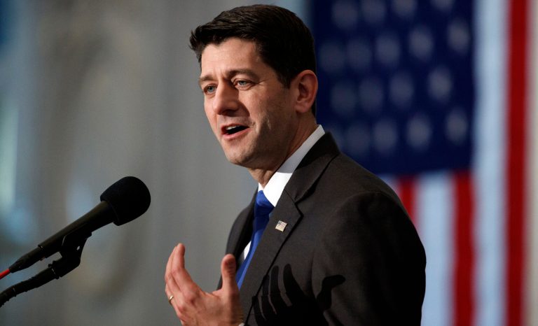 In this Dec. 19, 2018 photo, House Speaker Paul Ryan of Wis., gives a farewell speech in the Great Hall of the Library of Congress in Washington.  
