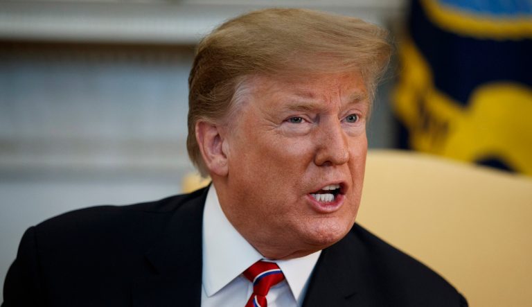 President Donald Trump speaks during a meeting with Brazilian President Jair Bolsonaro in the Oval Office of the White House, Tuesday, March 19, 2019, in Washington. 