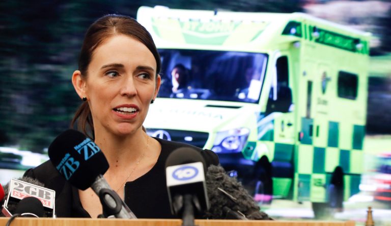 New Zealand's Prime Minister Jacinda Ardern speaks during an event to meet the first responder in the March 15 mosque shooting, in Christchurch, New Zealand, Wednesday, March 20, 2019. 
