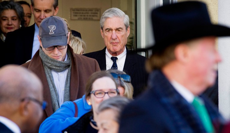 Special counsel Robert Mueller exits St. John's Episcopal Church after attending services.