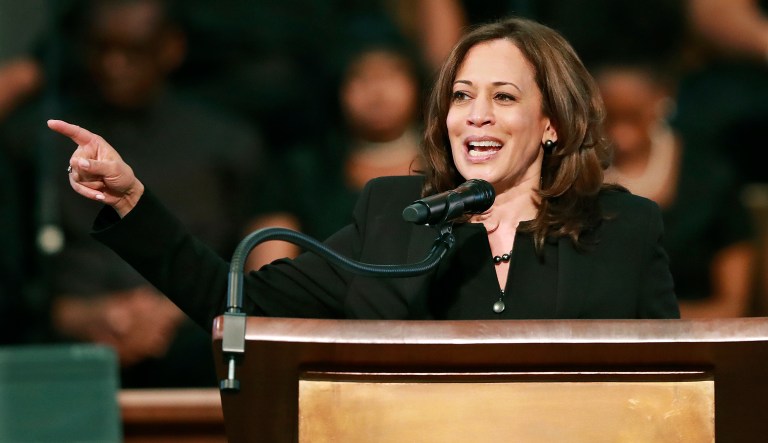 U.S. Sen. Kamala Harris, D-Calif., makes a speech.