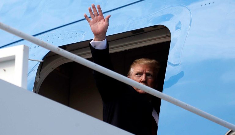 President Donald Trump boards Air Force One, Sunday, March 24, 2019, at Palm Beach International Airport, in West Palm Beach, Fla., en route to Washington. 