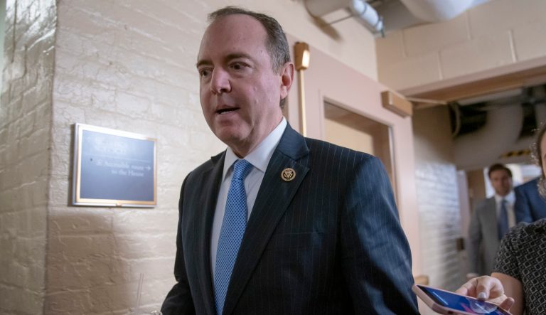 House Intelligence Committee Chairman Adam Schiff, D-Calif., arrives for a Democratic Caucus meeting at the Capitol in Washington, Tuesday, March 26, 2019. 