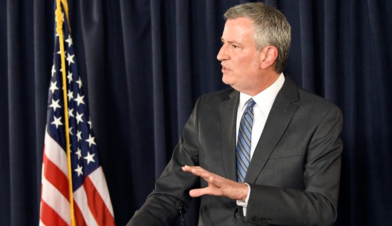 New York City Mayor Bill de Blasio speaks about New York City budget priorities during a news conference at the state Capitol, Tuesday, March 26, 2019, in Albany, N.Y. 