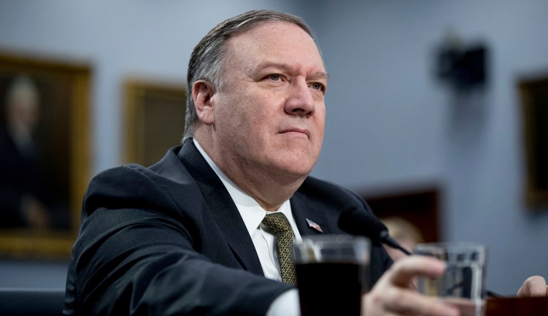 Secretary of State Mike Pompeo appears at a hearing.