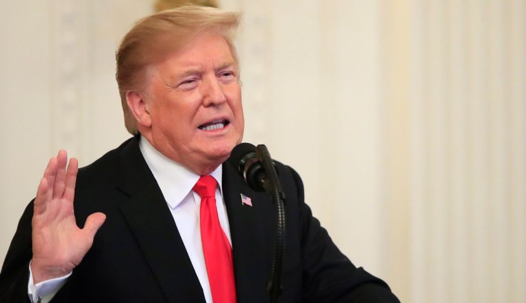 President Donald Trump speaks in the East Room of the White House, Wednesday March 27, 2019, in Washington.