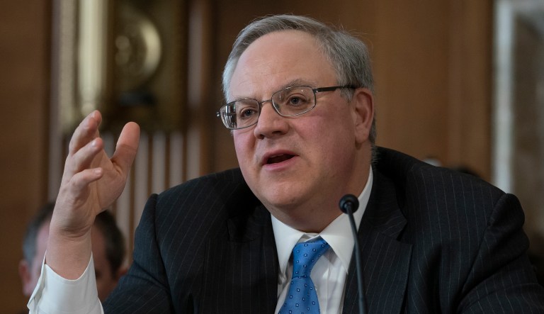 David Bernhardt, a former oil and gas lobbyist, speaks before the Senate Energy and Natural Resources Committee at his confirmation hearing to head the Interior Department, on Capitol Hill in Washington, Thursday, March 28, 2019. 
