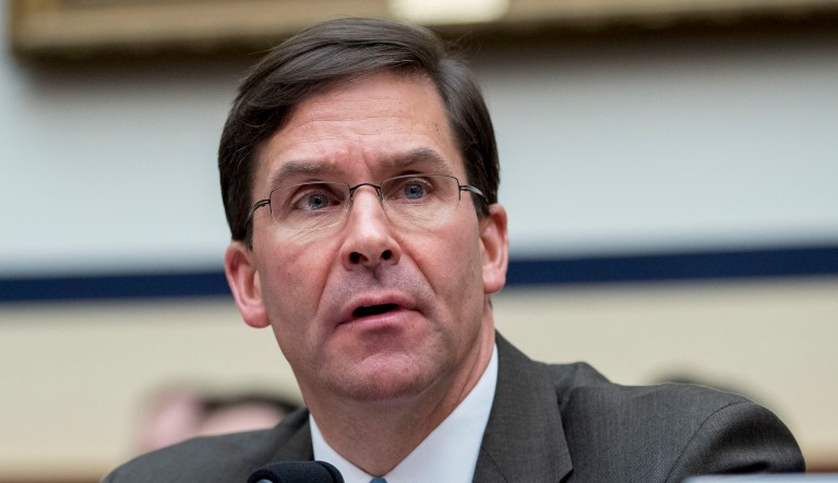 Secretary of the Army Mark Esper speaks during a hearing.