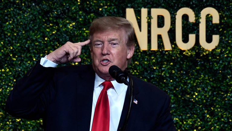 President Donald Trump speaks at the National Republican Congressional Committee's annual spring dinner.