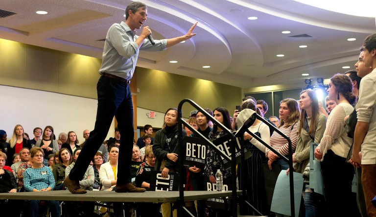 Democratic presidential candidate and former Texas congressman Beto O'Rourke speaks during a campaign event in Sioux City, Iowa, on Thursday, April 4, 2019.