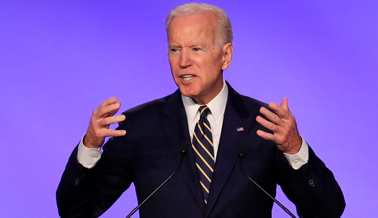 Former Vice President Joe Biden speaks at the IBEW Construction and Maintenance Conference in Washington, Friday, April 5, 2019.