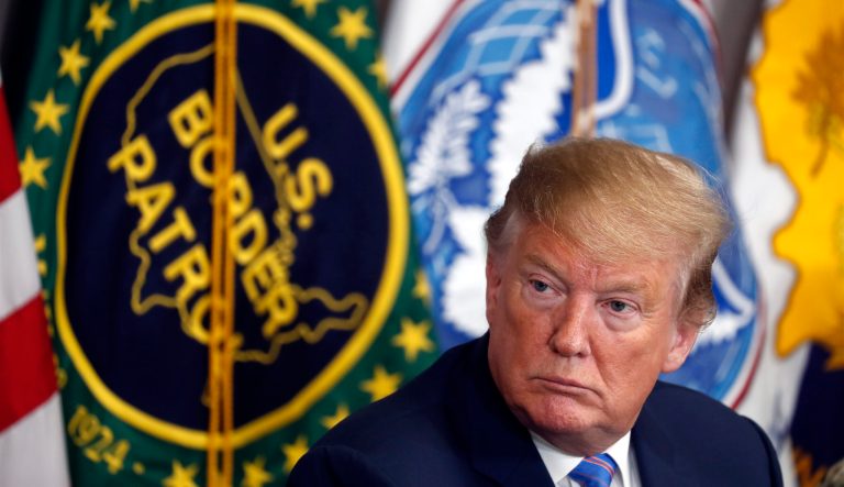 President Donald Trump participates in a roundtable on immigration and border security at the U.S. Border Patrol Calexico Station in Calexico, Calif., Friday April 5, 2019. Trump headed to the border with Mexico to make a renewed push for border security as a central campaign issue for his 2020 re-election. 