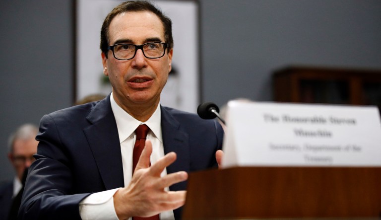 Treasury Secretary Steven Mnuchin testifies before a House Appropriations subcommittee during a hearing on President Trump's budget request for Fiscal Year 2020, Tuesday, April 9, 2019, on Capitol Hill in Washington. Mnuchin said Tuesday that his department intends to "follow the law" and is reviewing a request by a top House Democrat to provide Trump's tax returns to lawmakers.