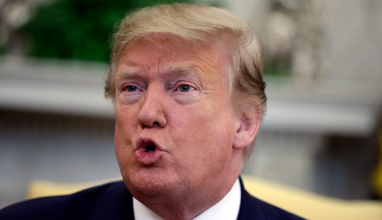 President Donald Trump speaks in the Oval Office of the White House, Tuesday, April 9, 2019, in Washington. 