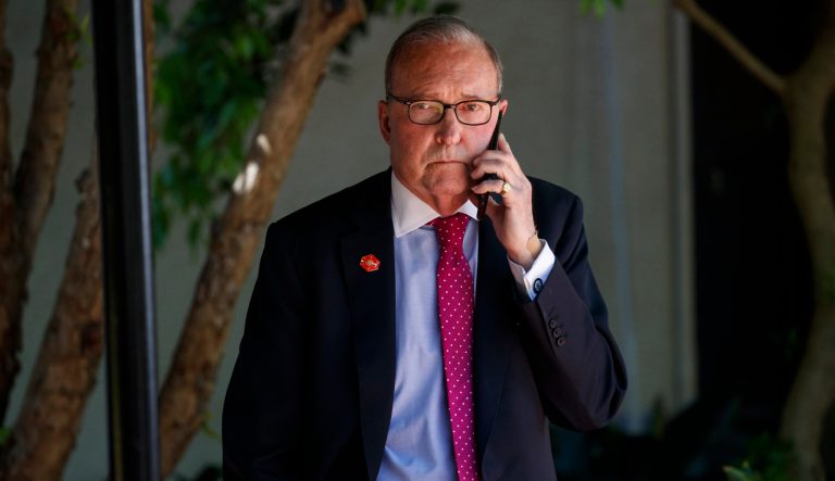 White House chief economic adviser Larry Kudlow talks on the phone outside a fundraiser for President Donald Trump, Wednesday, April 10, 2019, in San Antonio. 