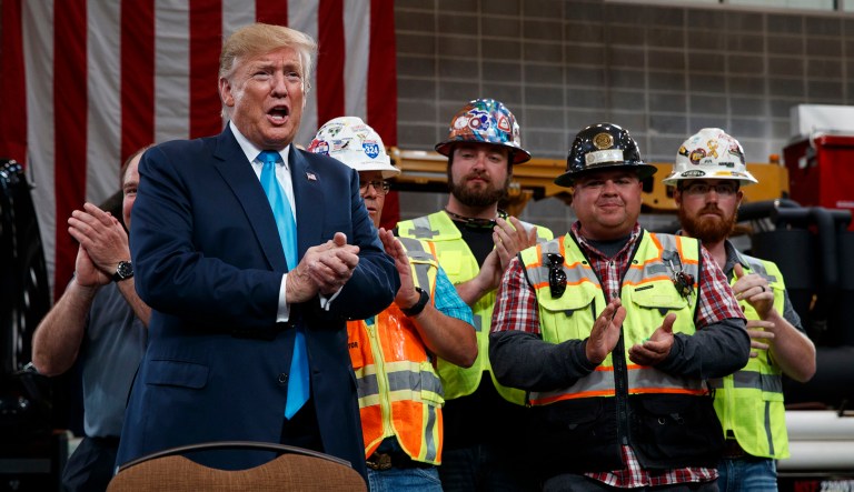 President Trump arrives to speak about energy and infrastructure at the International Union of Operating Engineers International Training and Education Center in Crosby, Texas. 