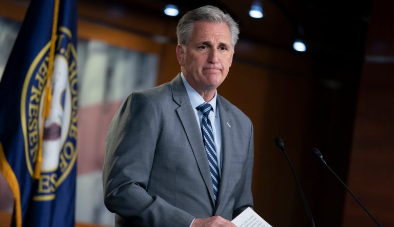 House Minority Leader Kevin McCarthy, R-Calif., speaks to reporters at a news conference on Capitol Hill in Washington, Thursday, April 4, 2019. 