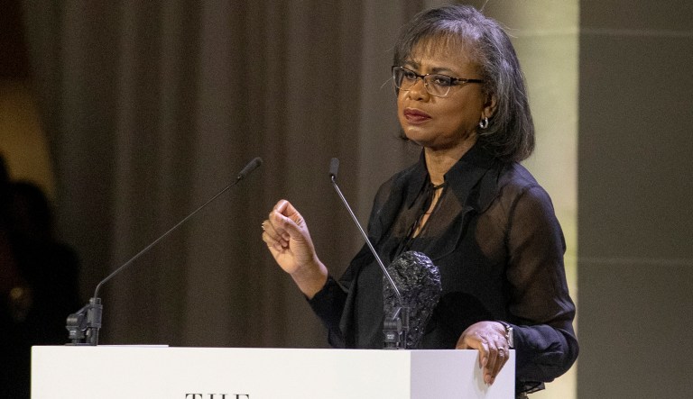 Anita Hill appears onstage at the 10th annual DVF Awards at the Brooklyn Museum on Thursday, April 11, 2019, in New York.