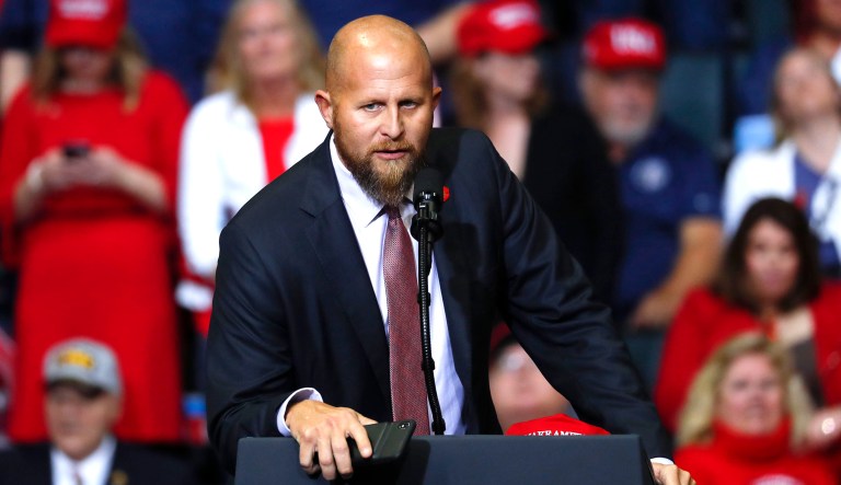 Brad Parscale, manager of President Trump's reelection campaign, speaks before a rally.