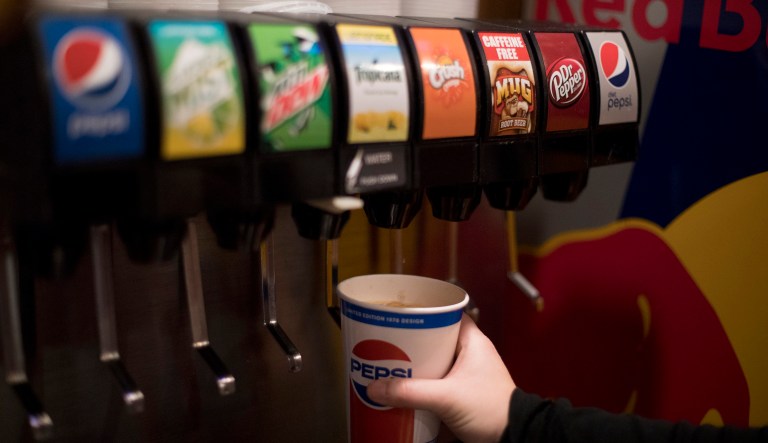 This Dec. 25, 2018 photo shows soda fountain dispenser at the Back Bowl bowling alley in Eagle, Colo. PepsiCo Inc. reports financial results on Wednesday, April 17, 2019. 