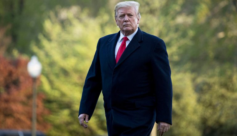 In this April 15, 2019 photo, President Donald Trump walks on the South Lawn as he arrives at the White House in Washington. Trump on Tuesday vetoed a bill passed by Congress to end U.S. military assistance in Saudi Arabia's war in Yemen. 